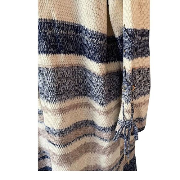 chico’s Striped Lace Up Sleeve Open Long Cardigan 2 Large - Picture 3 of 7